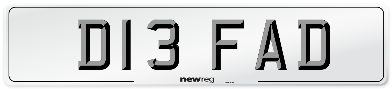 D13 FAD Number Plate from New Reg